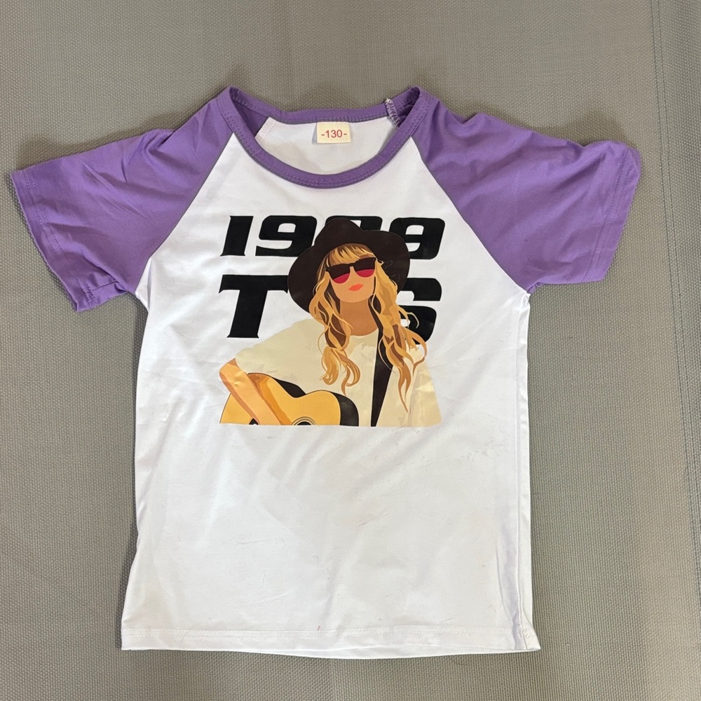 Kids Purple and White Graphic Taylor swift T-Shirt sz 8